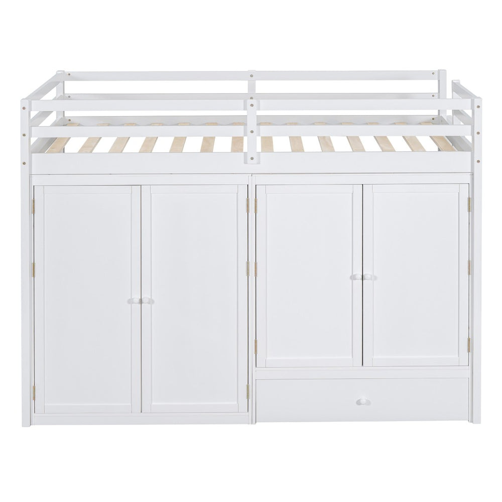HomeRoots White Four Poster Loft Bed for Twin Mattress - Stylish Space-Saving Design with Under-Bed Storage 596585