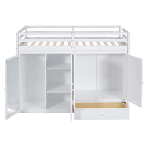 HomeRoots White Four Poster Loft Bed for Twin Mattress - Stylish Space-Saving Design with Under-Bed Storage 596585