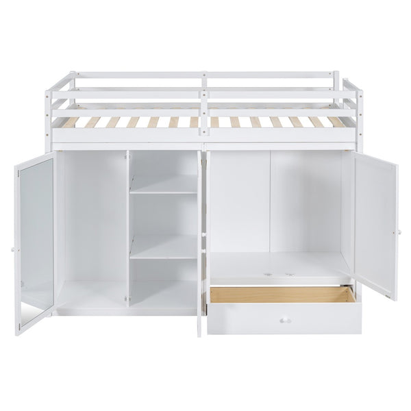 HomeRoots White Four Poster Loft Bed for Twin Mattress - Stylish Space-Saving Design with Under-Bed Storage 596585