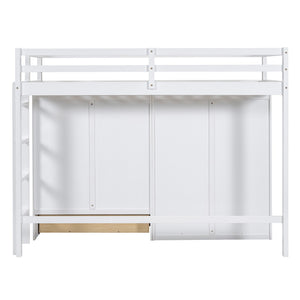 HomeRoots White Four Poster Loft Bed for Twin Mattress - Stylish Space-Saving Design with Under-Bed Storage 596585