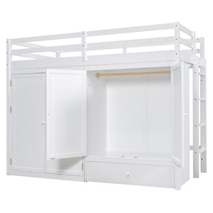 HomeRoots White Four Poster Loft Bed for Twin Mattress - Stylish Space-Saving Design with Under-Bed Storage 596585