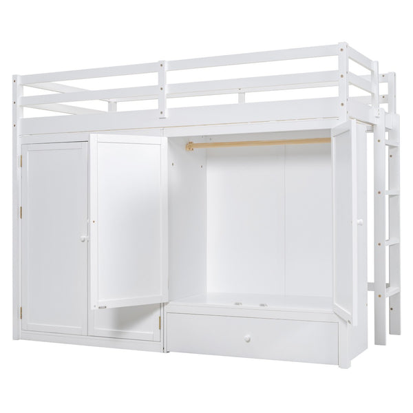 HomeRoots White Four Poster Loft Bed for Twin Mattress - Stylish Space-Saving Design with Under-Bed Storage 596585