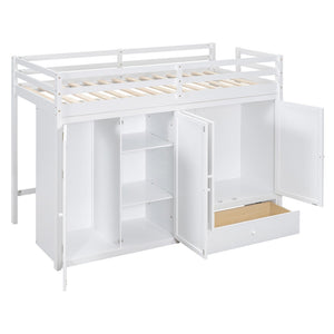 HomeRoots White Four Poster Loft Bed for Twin Mattress - Stylish Space-Saving Design with Under-Bed Storage 596585