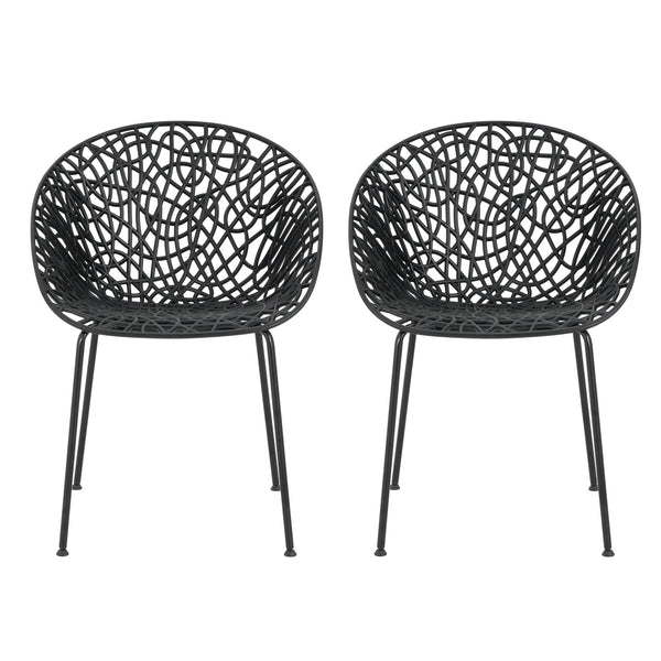 English Elm Christopher Knight Home® - Neiman Outdoor Dining Chair Set of 2 with Weather-Resistant Iron Frame and Perforated Diamond Design Black N775P256374B