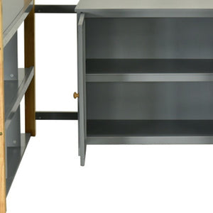 HomeRoots Gray Four Poster Twin Loft Bed with Integrated Desk, Storage Drawer & Stylish Shelving Solutions 596586