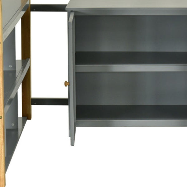 HomeRoots Gray Four Poster Twin Loft Bed with Integrated Desk, Storage Drawer & Stylish Shelving Solutions 596586