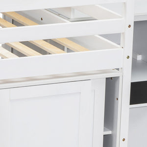 HomeRoots White Four Poster Loft Bed with Desk, Stairs & Shelves - Stylish Space-Saving Solution for Kids 596593