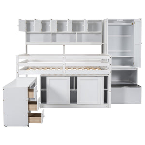 HomeRoots White Four Poster Loft Bed with Desk, Stairs & Shelves - Stylish Space-Saving Solution for Kids 596593