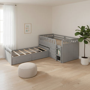 HomeRoots Gray Twin Loft Bed with Desk & Shelves - Stylish Space-Saving Design for Dorms & Small Rooms 596594