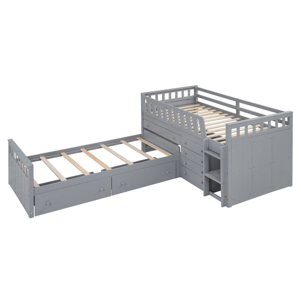 HomeRoots Gray Twin Loft Bed with Desk & Shelves - Stylish Space-Saving Design for Dorms & Small Rooms 596594