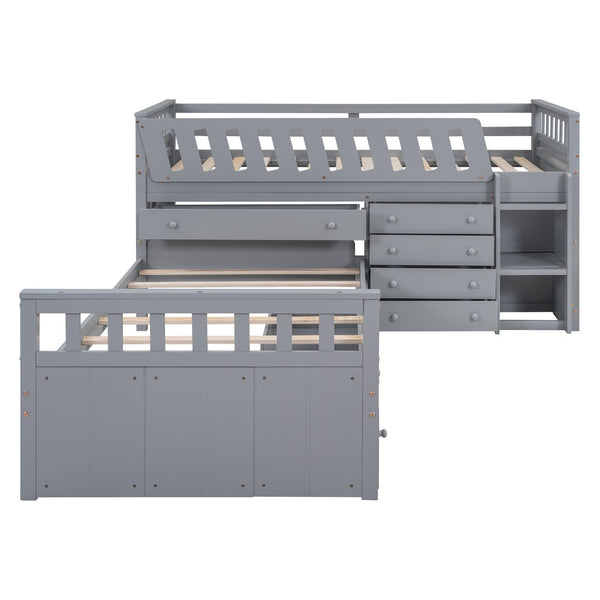 HomeRoots Gray Twin Loft Bed with Desk & Shelves - Stylish Space-Saving Design for Dorms & Small Rooms 596594