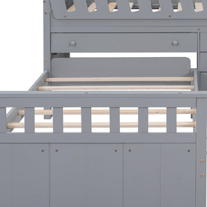 HomeRoots Gray Twin Loft Bed with Desk & Shelves - Stylish Space-Saving Design for Dorms & Small Rooms 596594