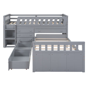HomeRoots Gray Twin Loft Bed with Desk & Shelves - Stylish Space-Saving Design for Dorms & Small Rooms 596594
