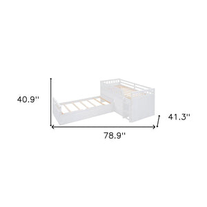 HomeRoots White Four Poster Twin Loft Bed with Integrated Desk, Shelves & Space-Saving Design for Small Rooms 596595