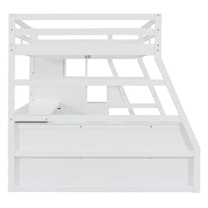 HomeRoots White Four Poster Loft Bed with Stairs, Desk & Shelves - Stylish Space-Saving Design for Any Room 596597