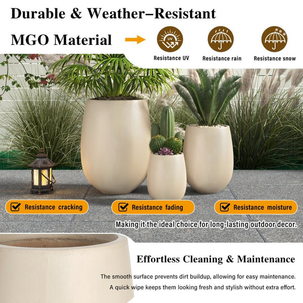 English Elm U_style Mgo Round Planter Set of Three Graduated Sizes for Patio and Indoor Decor N711P406658A