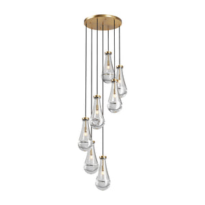 English Elm 7 Modern 7-Light Raindrop Chandelier with Adjustable Hanging Rope, Brushed Glass Shades for Dining Gold W1340P316387