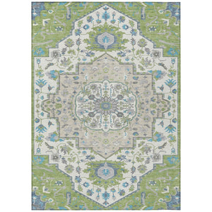 HomeRoots 5' Timeless Artichoke Green Blue Ivory Oriental Area Rug for Indoor and Outdoor Spaces, Washable 10' X 14' 596607