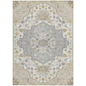 Homeroots 3' Artichoke Green Blue And Ivory Oriental Washable Area Rug For Indoor Or Outdoor Use, Durable Design 3' X 5' Polyester 596608