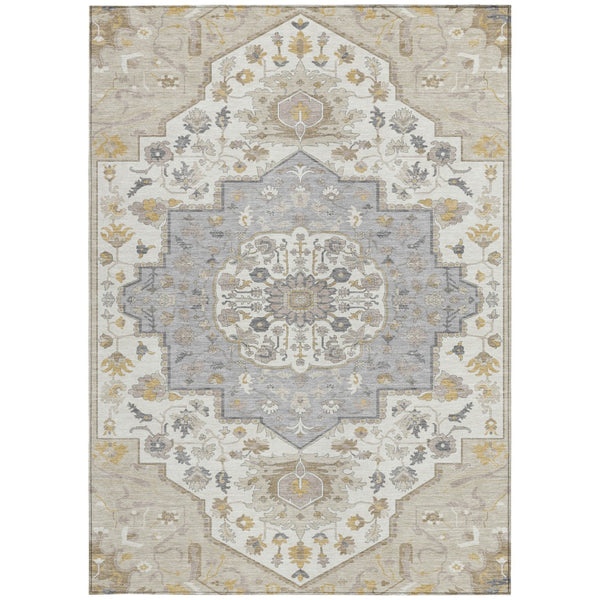 Homeroots 3' Artichoke Green Blue And Ivory Oriental Washable Area Rug For Indoor Or Outdoor Use, Durable Design 3' X 5' Polyester 596608