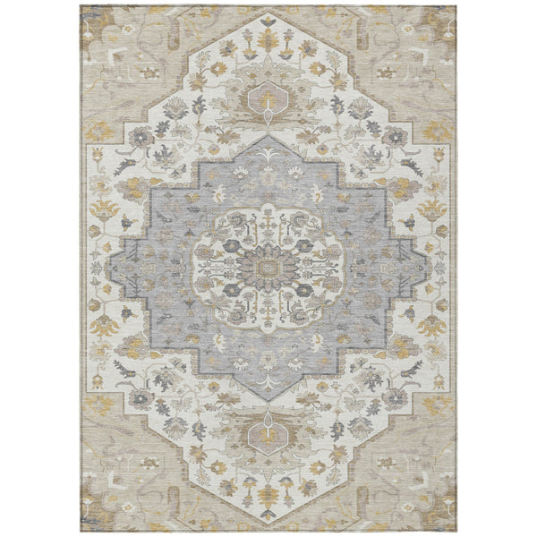 Homeroots 3' Artichoke Green Blue And Ivory Oriental Washable Area Rug For Indoor Or Outdoor Use, Durable Design 5' X 8' Polyester 596609
