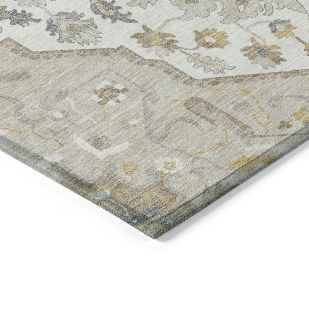 HomeRoots 5' Enhance Your Space with a Beige Ivory and Gray Oriental Washable Area Rug for Indoor/Outdoor Use 5' X 8' 596609