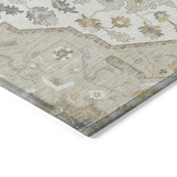 HomeRoots 5' Enhance Your Space with a Beige Ivory and Gray Oriental Washable Area Rug for Indoor/Outdoor Use 5' X 8' 596609