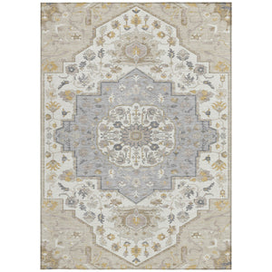 Homeroots 3' Artichoke Green Blue And Ivory Oriental Washable Area Rug For Indoor Or Outdoor Use, Durable Design 5' X 8' Polyester 596609
