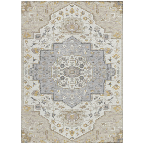 Homeroots 3' Artichoke Green Blue And Ivory Oriental Washable Area Rug For Indoor Or Outdoor Use, Durable Design 5' X 8' Polyester 596609