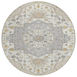 HomeRoots 5' Enhance Your Space with a Beige Ivory and Gray Oriental Washable Area Rug for Indoor/Outdoor Use 8' Round 596610