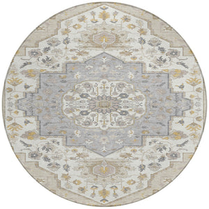 Homeroots 3' Artichoke Green Blue And Ivory Oriental Washable Area Rug For Indoor Or Outdoor Use, Durable Design 8' Round Polyester 596610