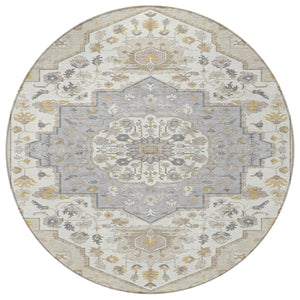 Homeroots 3' Artichoke Green Blue And Ivory Oriental Washable Area Rug For Indoor Or Outdoor Use, Durable Design 8' Round Polyester 596610