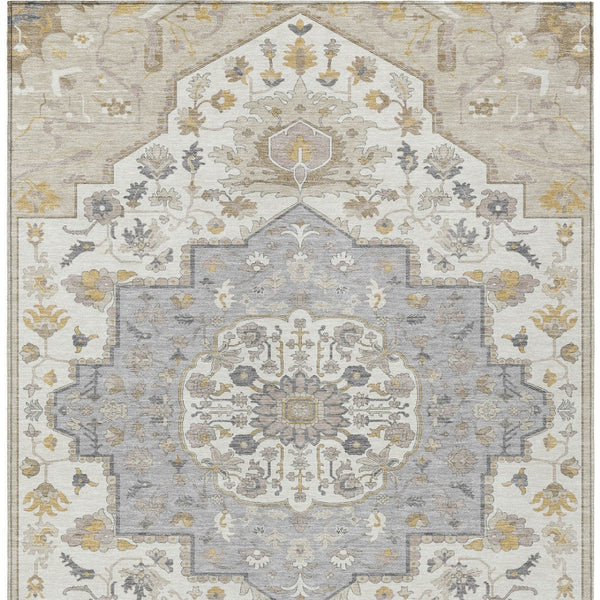 Homeroots 3' Artichoke Green Blue And Ivory Oriental Washable Area Rug For Indoor Or Outdoor Use, Durable Design 8' X 10' Polyester 596611
