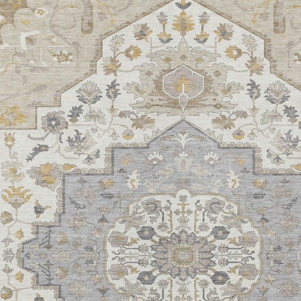 Homeroots 3' Artichoke Green Blue And Ivory Oriental Washable Area Rug For Indoor Or Outdoor Use, Durable Design 8' X 10' Polyester 596611