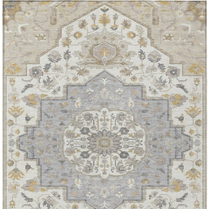 Homeroots 3' Artichoke Green Blue And Ivory Oriental Washable Area Rug For Indoor Or Outdoor Use, Durable Design 9' X 12' Polyester 596612