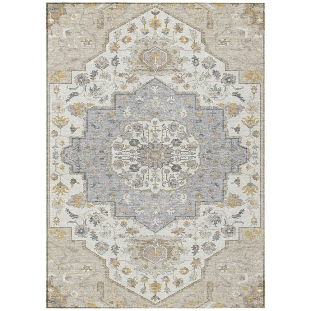 HomeRoots 9' X 12' Elegant Beige Ivory Gray Washable Oriental Area Rug for Indoor & Outdoor Spaces 596612