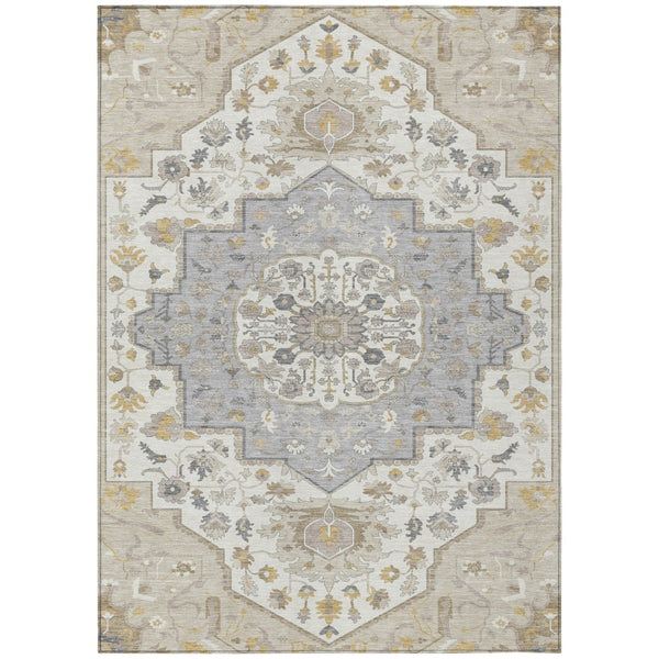 HomeRoots 9' X 12' Elegant Beige Ivory Gray Washable Oriental Area Rug for Indoor & Outdoor Spaces 596612