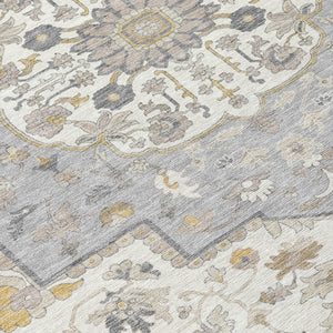 Homeroots 3' Artichoke Green Blue And Ivory Oriental Washable Area Rug For Indoor Or Outdoor Use, Durable Design 9' X 12' Polyester 596612