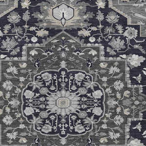 Homeroots 3' Artichoke Green Blue And Ivory Oriental Washable Area Rug For Indoor Or Outdoor Use, Durable Design 3' X 5' Polyester 596614