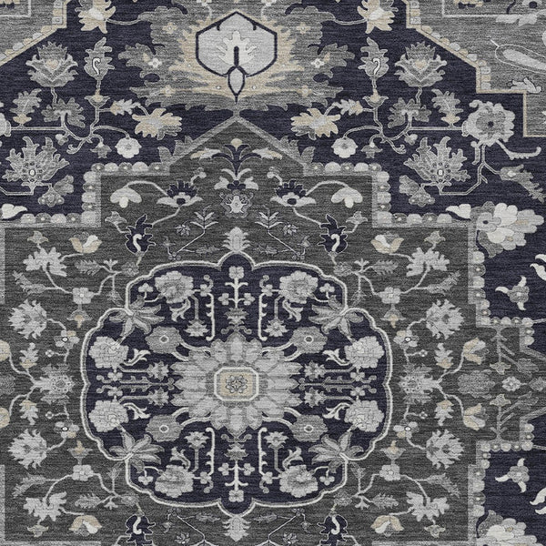 Homeroots 3' Artichoke Green Blue And Ivory Oriental Washable Area Rug For Indoor Or Outdoor Use, Durable Design 3' X 5' Polyester 596614