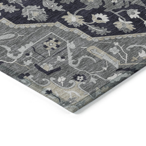 Homeroots 3' Artichoke Green Blue And Ivory Oriental Washable Area Rug For Indoor Or Outdoor Use, Durable Design 5' X 8' Polyester 596615