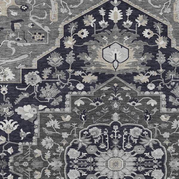 Homeroots 3' Artichoke Green Blue And Ivory Oriental Washable Area Rug For Indoor Or Outdoor Use, Durable Design 5' X 8' Polyester 596615