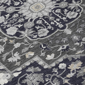 Homeroots 3' Artichoke Green Blue And Ivory Oriental Washable Area Rug For Indoor Or Outdoor Use, Durable Design 8' Round Polyester 596616