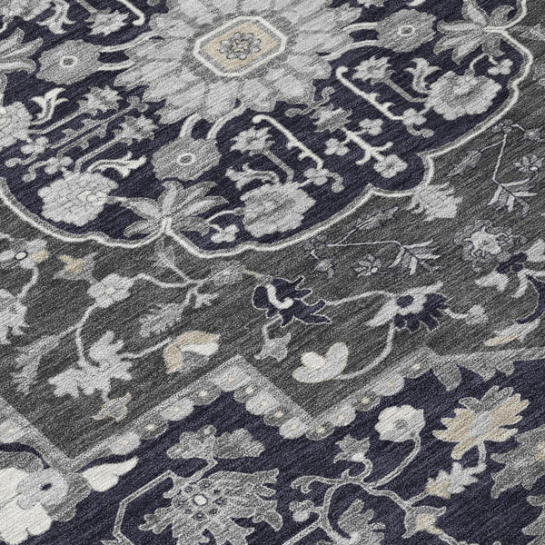 Homeroots 3' Artichoke Green Blue And Ivory Oriental Washable Area Rug For Indoor Or Outdoor Use, Durable Design 8' Round Polyester 596616