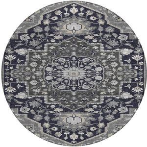 Homeroots 3' Artichoke Green Blue And Ivory Oriental Washable Area Rug For Indoor Or Outdoor Use, Durable Design 8' Round Polyester 596616