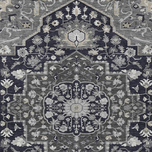 Homeroots 3' Artichoke Green Blue And Ivory Oriental Washable Area Rug For Indoor Or Outdoor Use, Durable Design 8' X 10' Polyester 596617