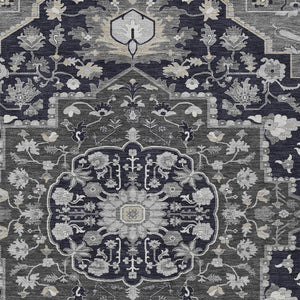 Homeroots 3' Artichoke Green Blue And Ivory Oriental Washable Area Rug For Indoor Or Outdoor Use, Durable Design 8' X 10' Polyester 596617