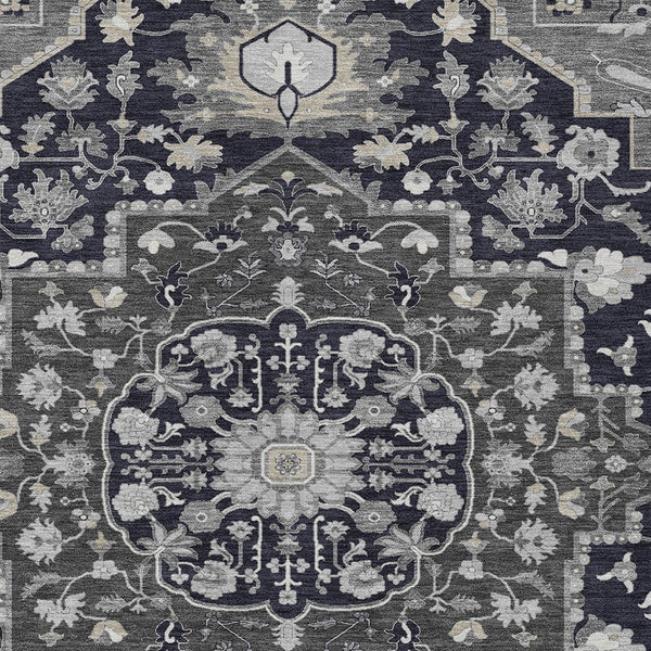 Homeroots 3' Artichoke Green Blue And Ivory Oriental Washable Area Rug For Indoor Or Outdoor Use, Durable Design 8' X 10' Polyester 596617