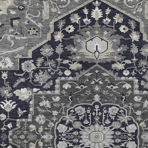 Homeroots 3' Artichoke Green Blue And Ivory Oriental Washable Area Rug For Indoor Or Outdoor Use, Durable Design 9' X 12' Polyester 596618