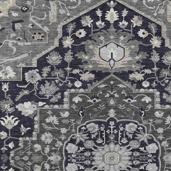 Homeroots 3' Artichoke Green Blue And Ivory Oriental Washable Area Rug For Indoor Or Outdoor Use, Durable Design 9' X 12' Polyester 596618